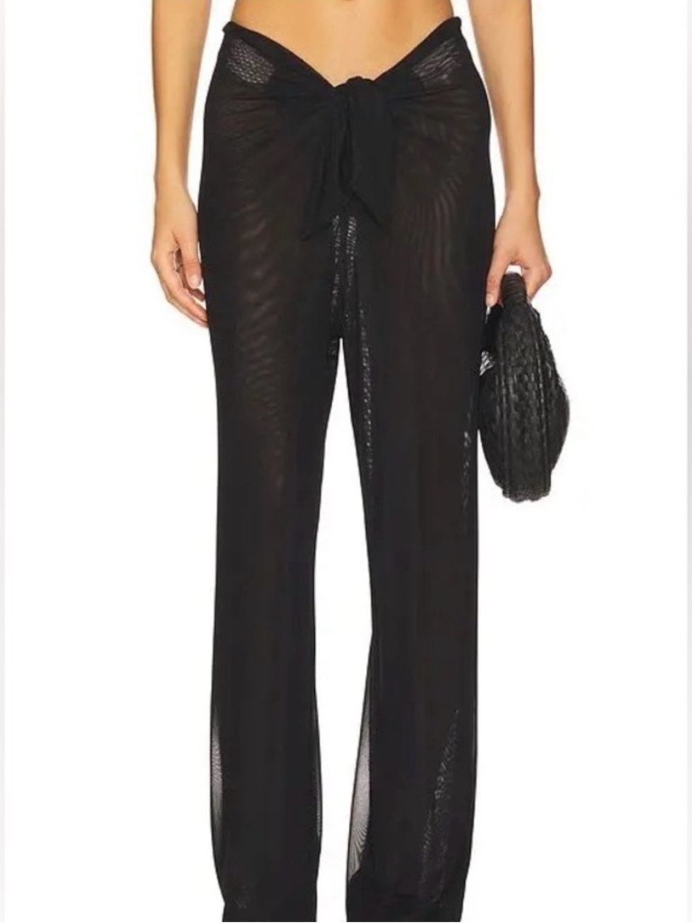 NEW House of Harlow Black Sheer Cover Up Pants Wide Leg Front Tie